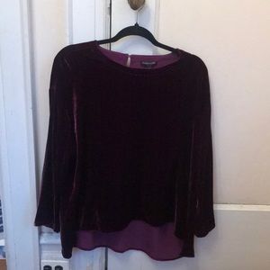 Eileen Fisher ballet top velvet fabrication plum color long sleeve